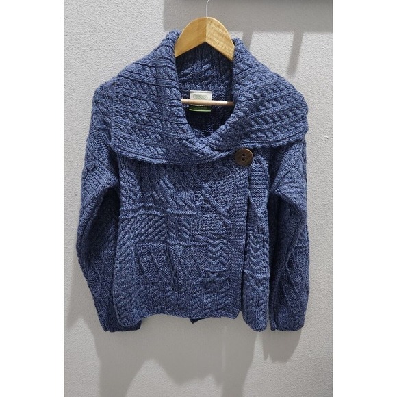 Shannon Woolen Mills Sweater Women's XS Cardigan Shawl 100% Wool Blue Knit‎ - Picture 1 of 12